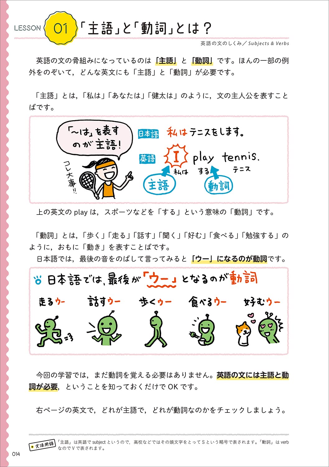見開き2ページで進められる中学英語教材の誌面イメージ